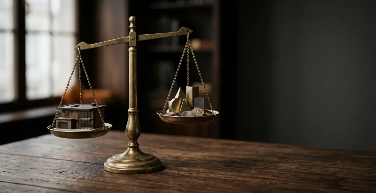 A balanced scale symbolizing the decision between buying and renting property in a high-interest rate environment