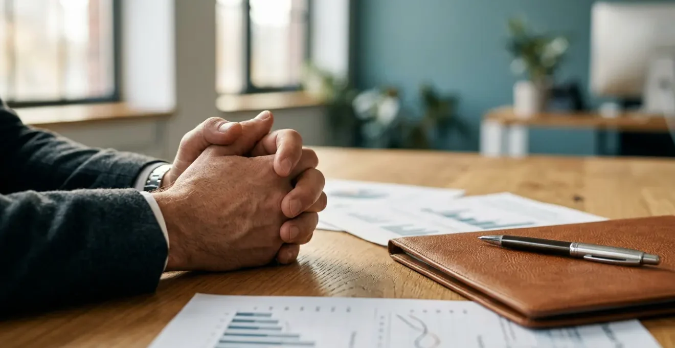 Professional meeting environment showing financial planning documents and strategic discussion for debt repayment negotiation