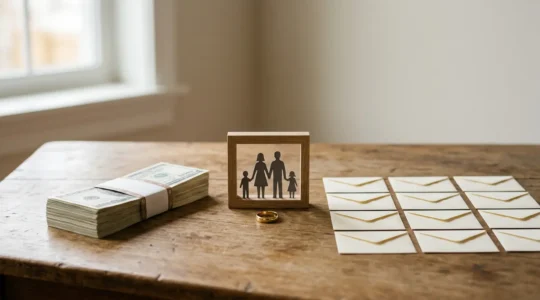 Financial planning concept showing family protection through insurance benefits