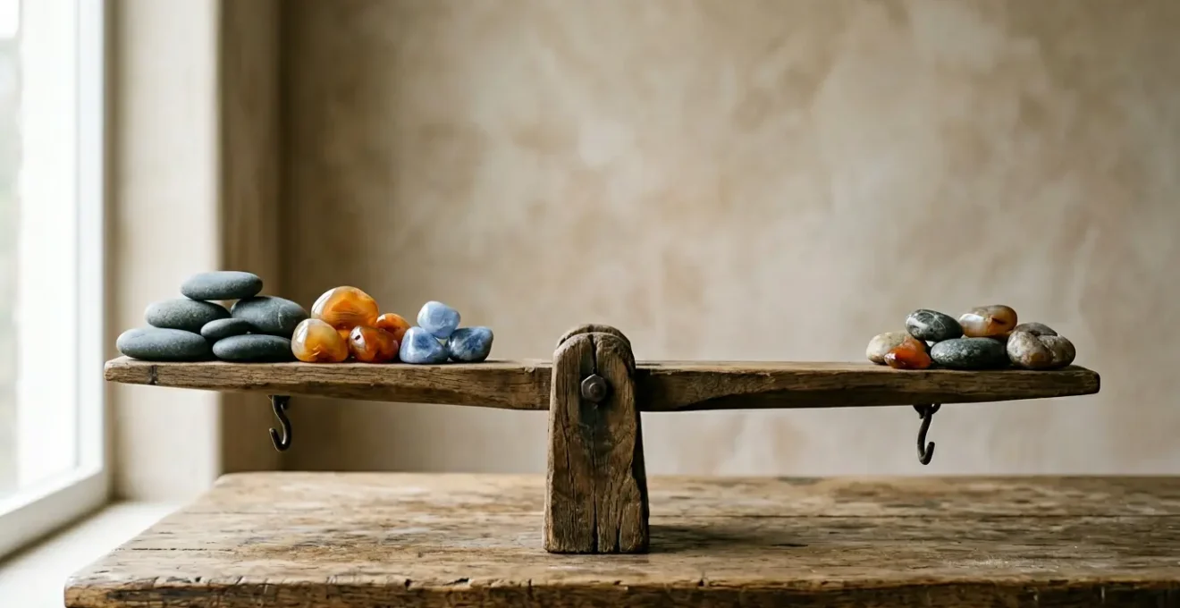 Professional editorial photograph showing balanced investment portfolio concept with tangible asset representation