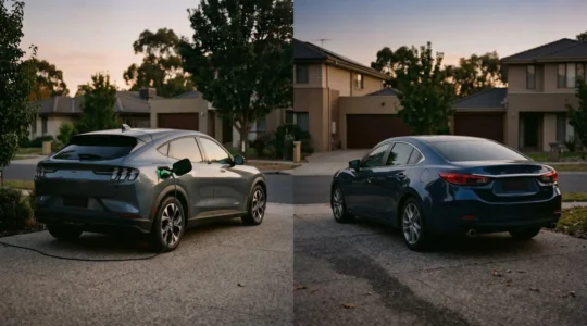 Visual comparison illustrating the cost difference between electric vehicle and petrol car insurance premiums