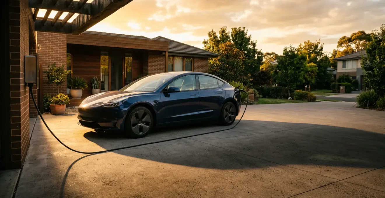 Electric vehicle charging station with modern EV and traditional petrol car in background showing cost comparison concept