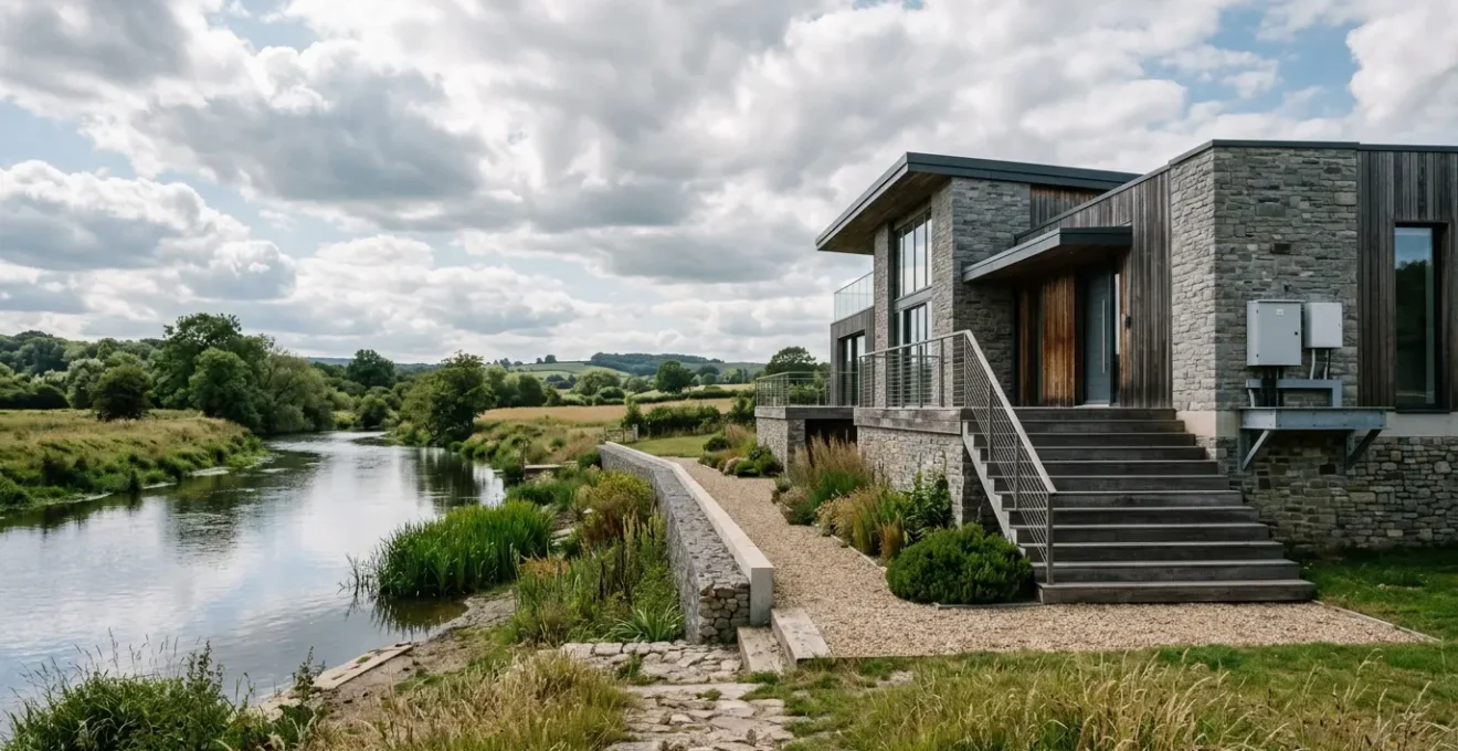 Residential property with flood protection measures in a high-risk flood zone