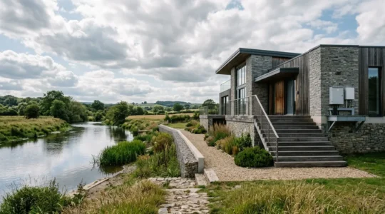 Residential property with flood protection measures in a high-risk flood zone