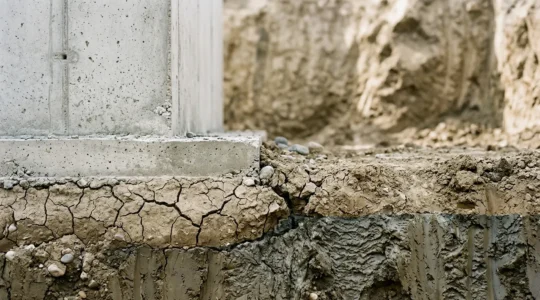 Split foundation showing downward subsidence and upward heave ground movement affecting home structure