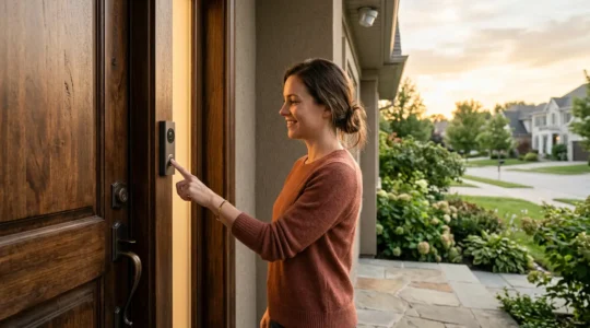 Secure home entrance with modern security features and restored peace of mind