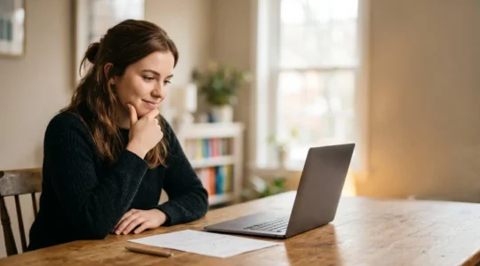 Aspiring homeowner reviewing mortgage documents with confident determination