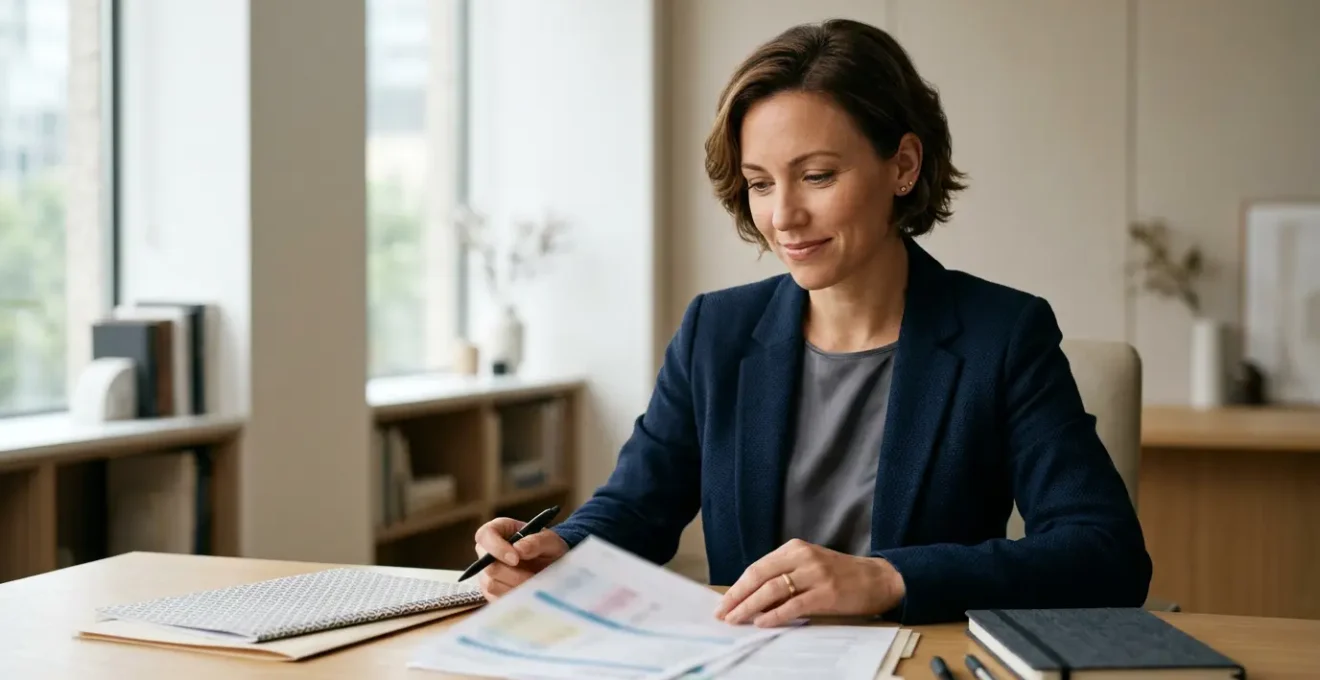 Professional discussing debt strategy with calm determination in modern office environment