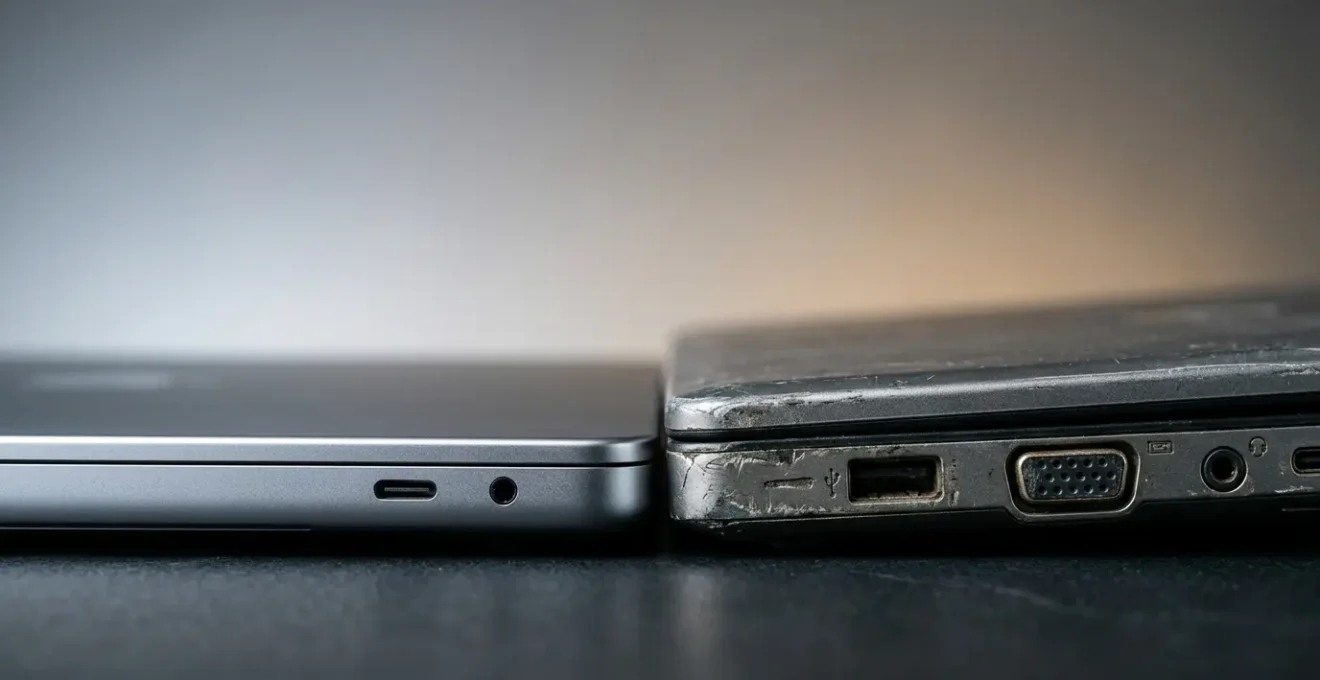 Close-up comparison depicting contrasting states of value and protection for electronic devices in insurance context
