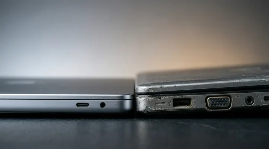 Close-up comparison depicting contrasting states of value and protection for electronic devices in insurance context
