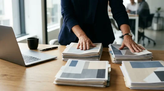 Professional contemplating pension consolidation strategy with financial documents