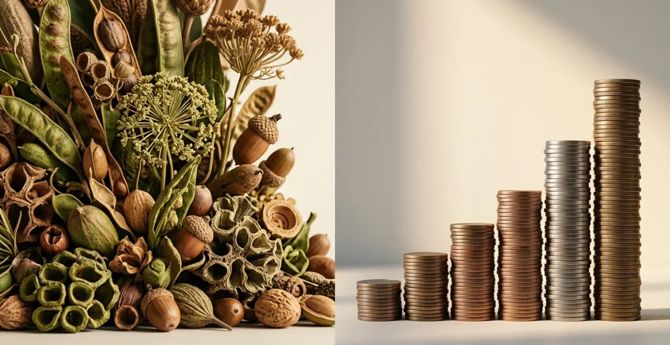 Professional photograph showing pension wealth building concept with natural elements representing growth and strategic choice