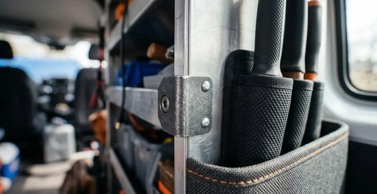Specialized commercial van interior showing custom equipment installation and business branding investment