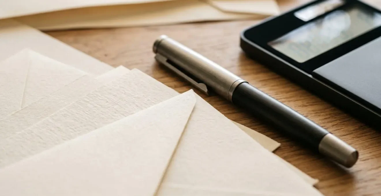Close-up of organized financial documents with calculator and pen showing meticulous preparation