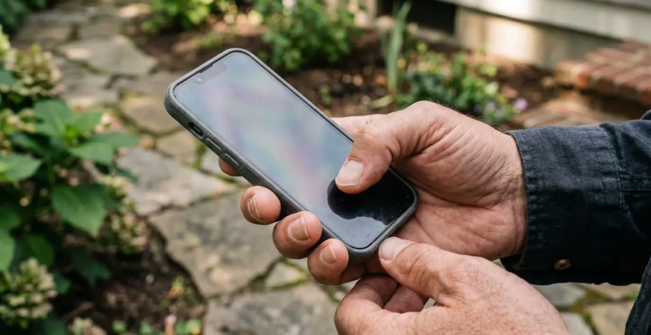 Close-up of hands using smartphone to document property condition and incident details