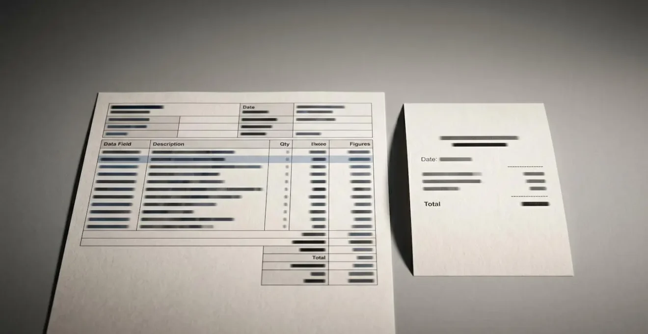 Side-by-side comparison of detailed healthcare invoice and simple payment receipt on neutral background