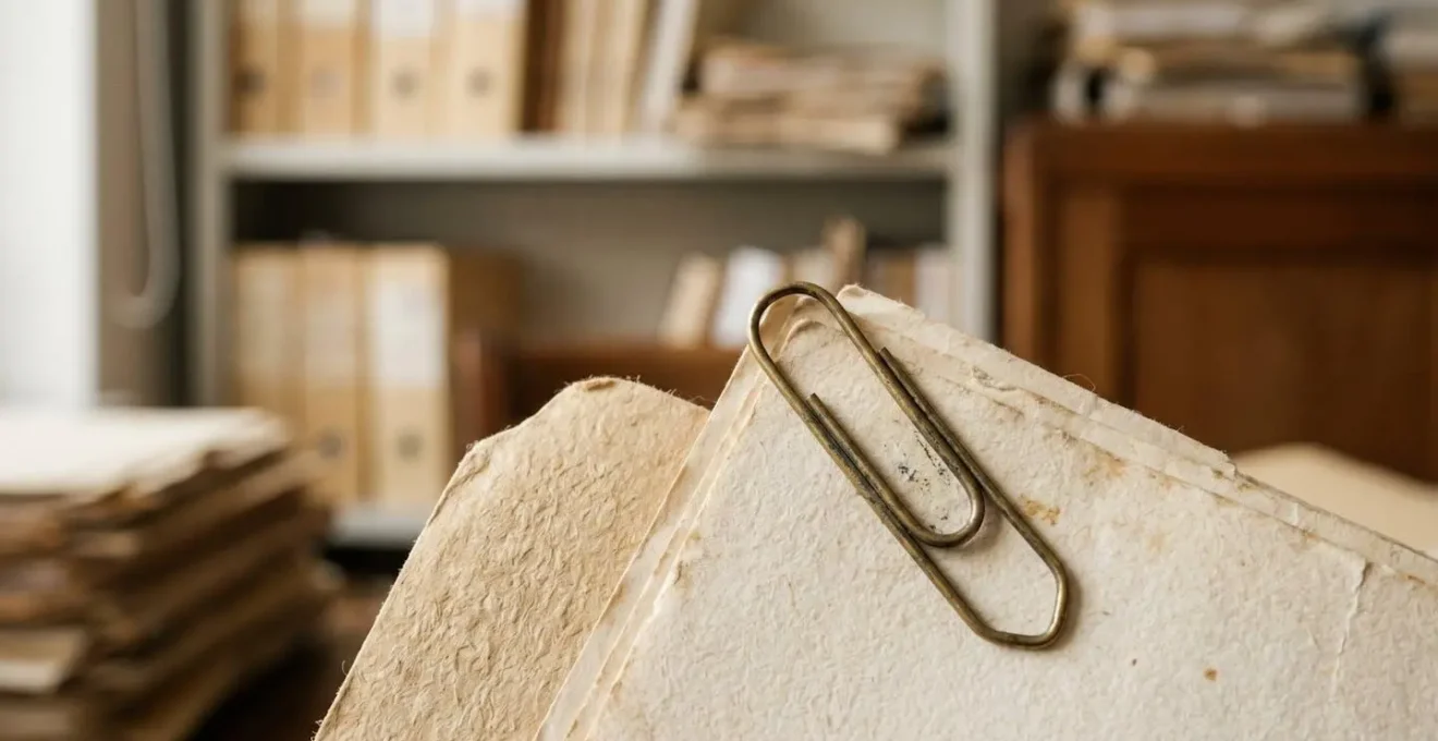 Close-up of vintage filing materials representing pension document search
