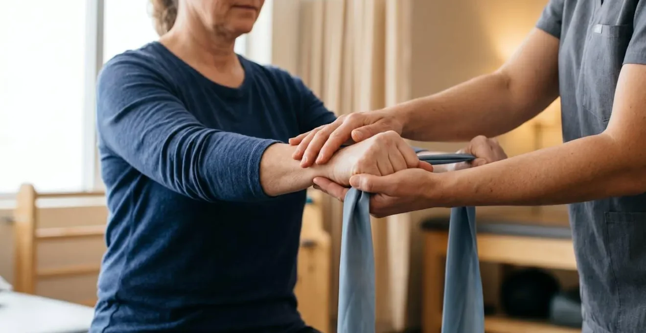 Physiotherapy treatment session showing therapeutic exercise and rehabilitation process