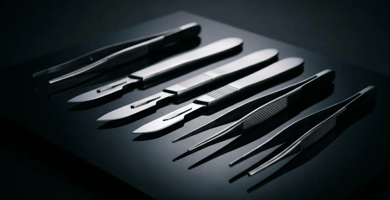 A symbolic representation of surgical expertise showing specialized medical instruments in dramatic lighting, emphasizing the value and precision of sub-specialized surgical skills.
